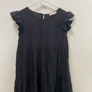 Kirundo Small womens black scalloped edge dress woven ruffle $55